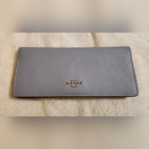 NWOT Authentic Coach Crossgrain Leather Slim Wallet in Twilight Blue and Silver